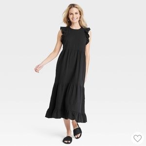 Universal Thread NWT Blk Gauze Flutter sleeve dress Sz L